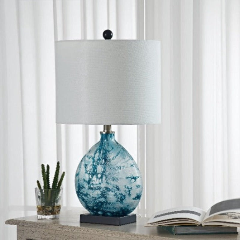 Maxax 23 Inch Bedside Blue Glass Table Lamp 