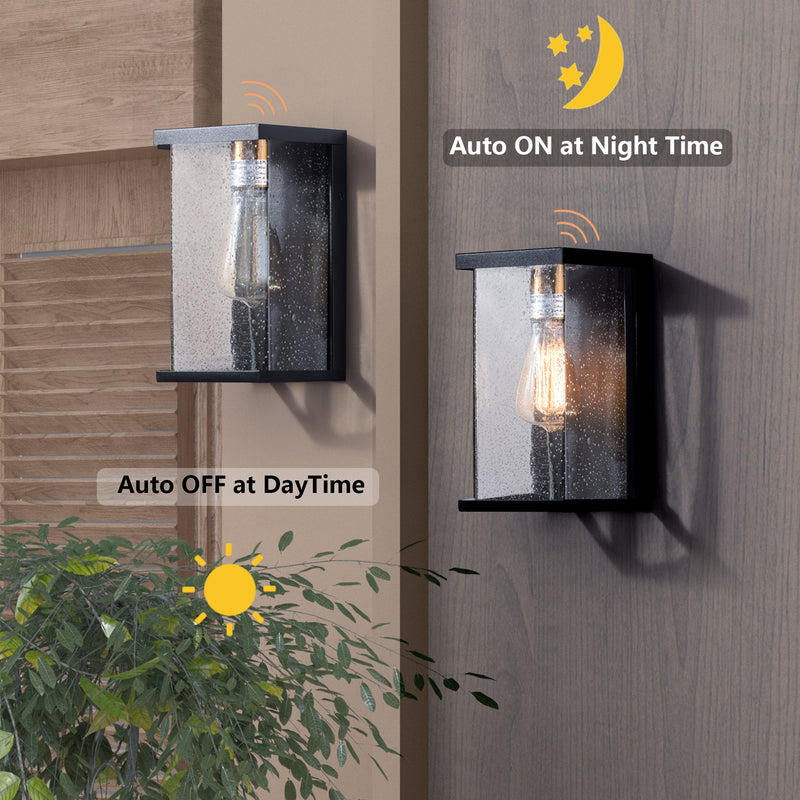 Maxax 2 PACK Black Seeded Glass Outdoor Flush Mount with Dusk to Dawn 