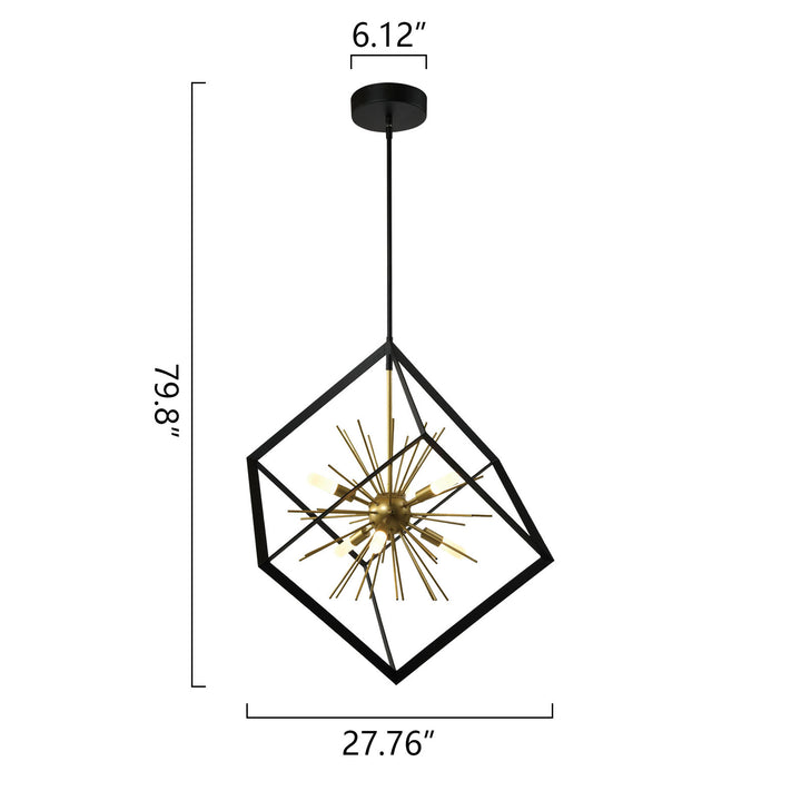 Maxax 6 -Light Sputnik&Lantern Square / Rectangle&Sphere Led Chandelier With Wrought Iron#MX21013-6BK