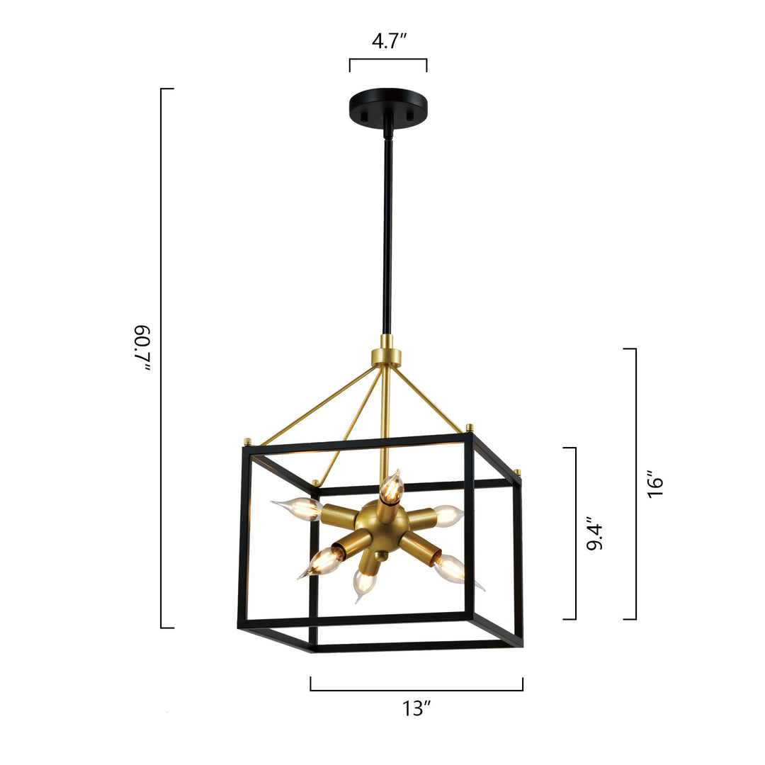 MAXAX 6 - Light Lantern&Sputnik Square / Rectangle&Sphere Chandelier With Wrought Iron Accents#MX2067-P6A
