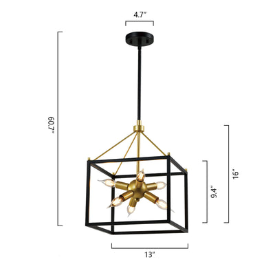 MAXAX 6 - Light Lantern&Sputnik Square / Rectangle&Sphere Chandelier With Wrought Iron Accents#MX2067-P6A