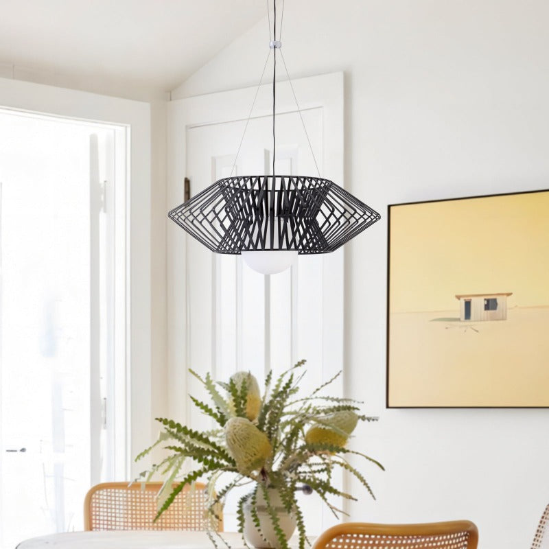 Maxax 1 - Light Unique/Statement Geometric Chandelier With Wrought Iron Accents 