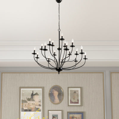 MAXAX 18 - Light Candle Style Traditional Chandelier with Wrought Iron Accents#MX19134-18BK-P