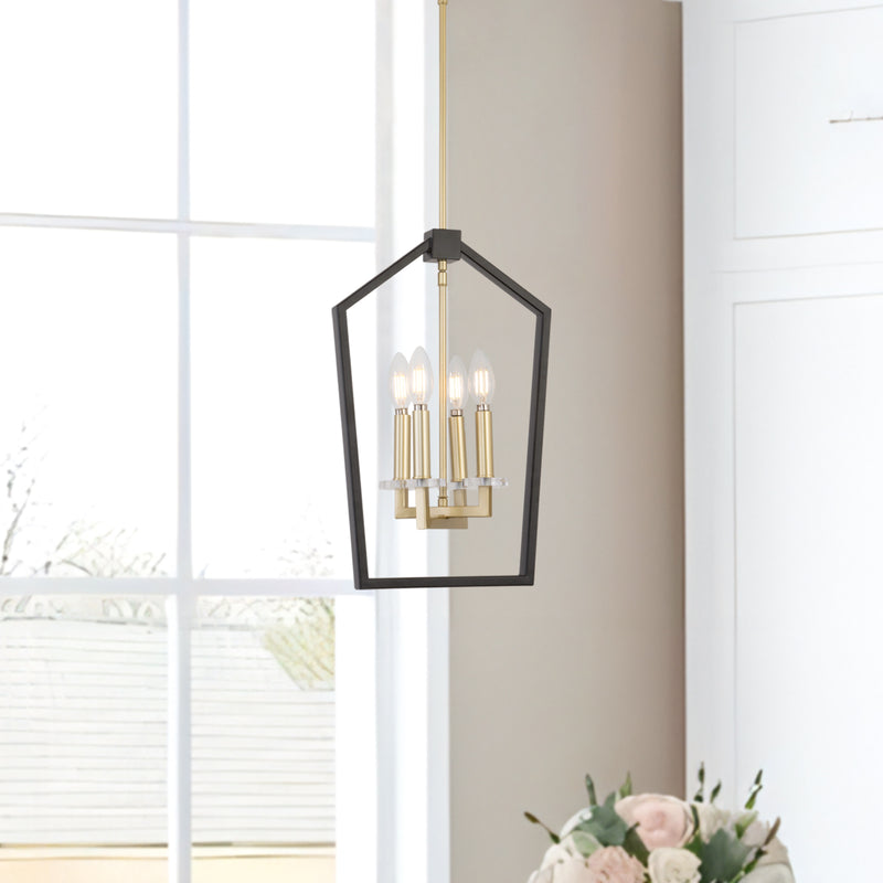 Maxax 4 - Light Lantern Square / Rectangle Pendant With Wrought Iron Accents 