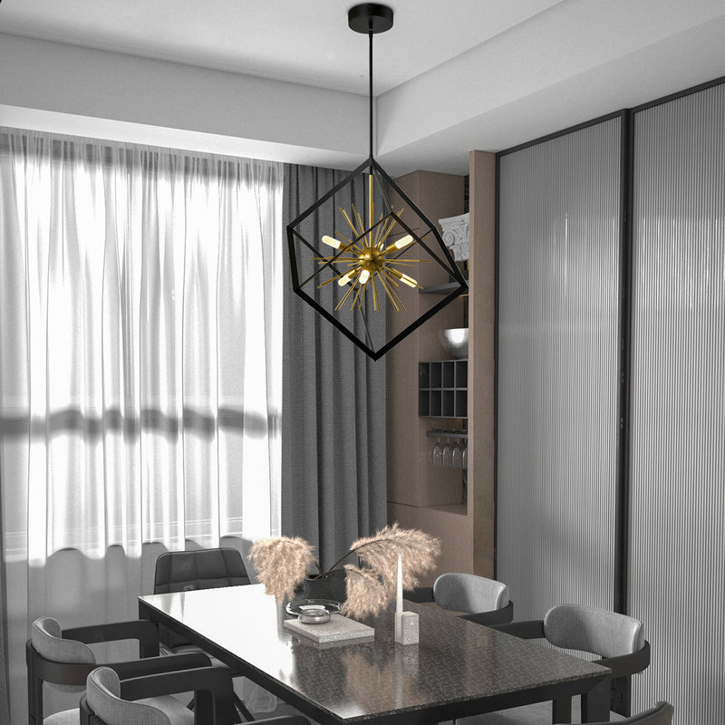 Maxax 6 -Light Sputnik&Lantern Square / Rectangle&Sphere Led Chandelier With Wrought Iron