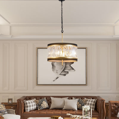 Zaza Designs 2 - Light Shaded Drum Classic / Traditional Chandelier With Wrought Iron Accents #19150-2GD