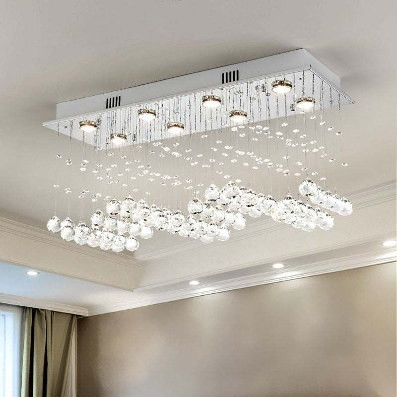 Rectangular Crystal Ball Ceiling Chandelier Kitchen Lighting