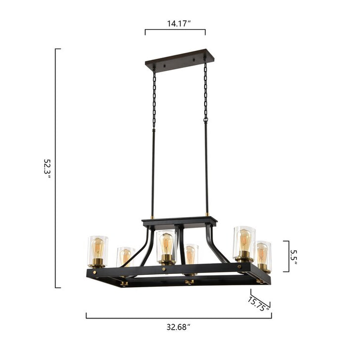 Zaza Designs 6 - Light Kitchen Island Linear With Wrought Iron Accents# MX21027-6GD