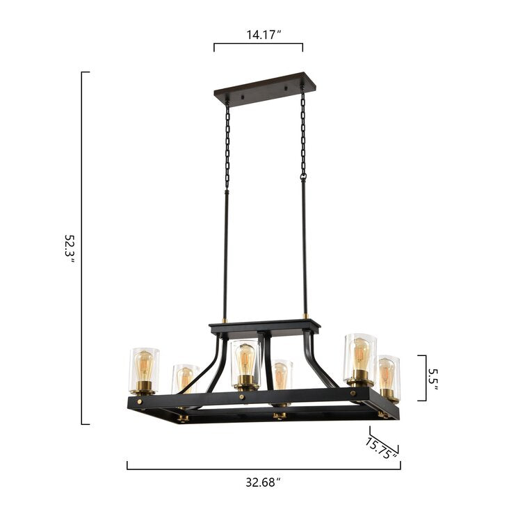 Zaza Designs 6 - Light Kitchen Island Linear With Wrought Iron Accents
