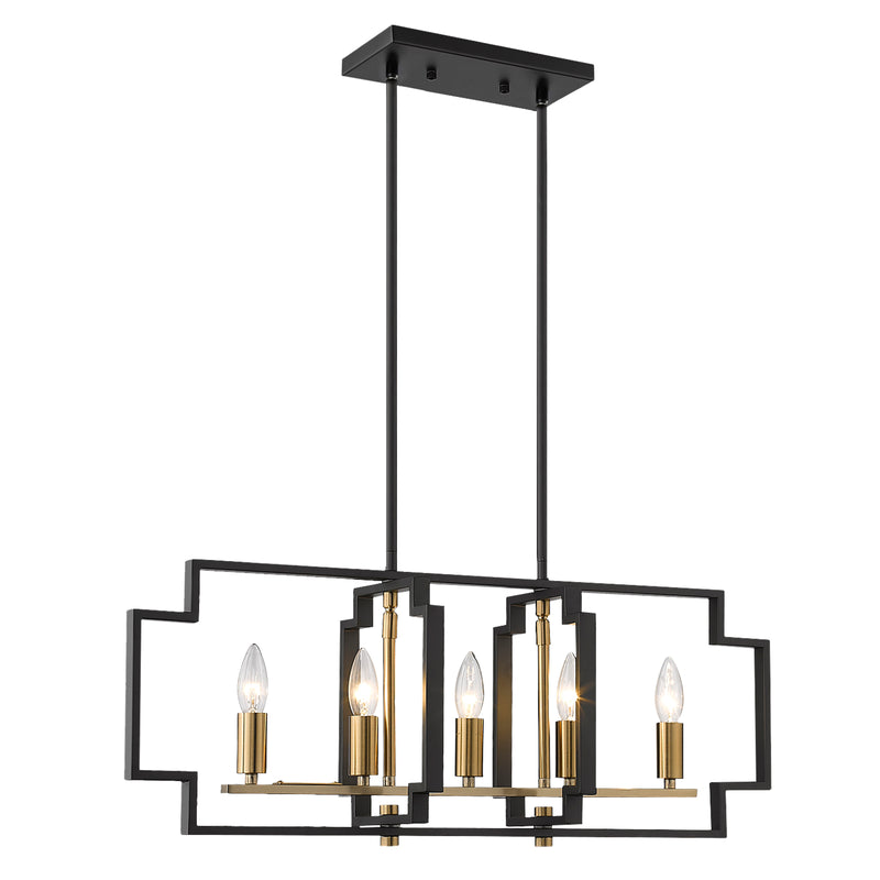 Maxax 5 - Light Kitchen Island Rectangle Chandelier with Wrought Iron Accent 
