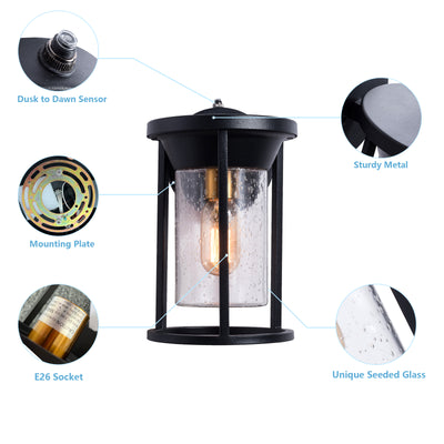 Maxax 2 PACK Black Seeded Glass Outdoor Wall Lantern with Dusk to Dawn #2525/2W