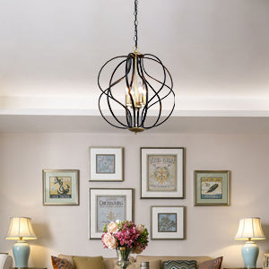 Maxax 4-Light Lantern&Candle Style Globe&Geometric Black&Gold Chandelier With Wrought Iron Accents #MX19118-4BG-P
