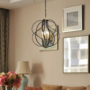 Maxax 4-Light Lantern&Candle Style Globe&Geometric Black&Gold Chandelier With Wrought Iron Accents 
