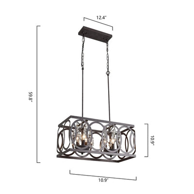 Maxax 6 - Light Lantern Square / Rectangle With Wrought Iron Accents And Crystal #19147-6RS