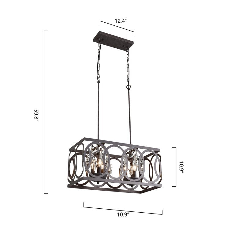 Maxax 6 - Light Lantern Square / Rectangle With Wrought Iron Accents And Crystal 