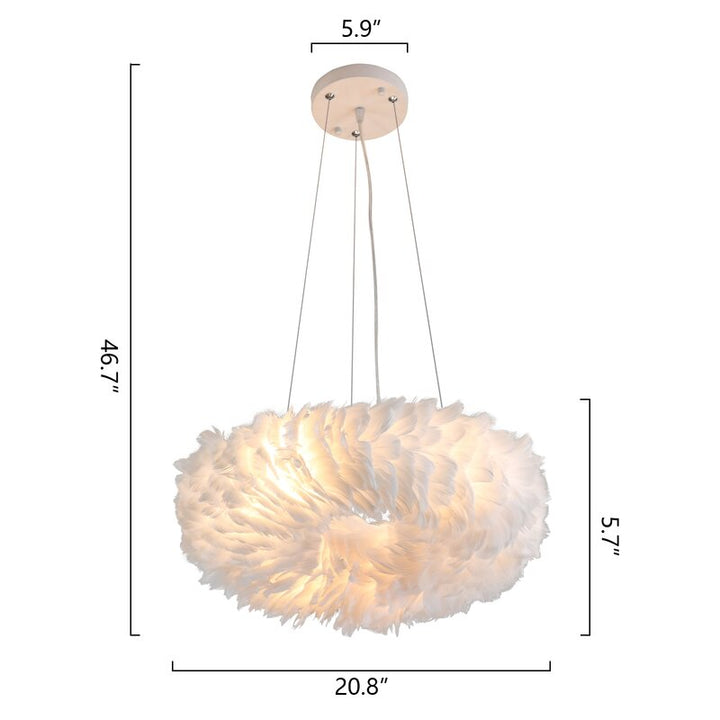 Maxax 6 - Light Shaded Globe Chandelier With Feather Accents #MX19115-6WH-P