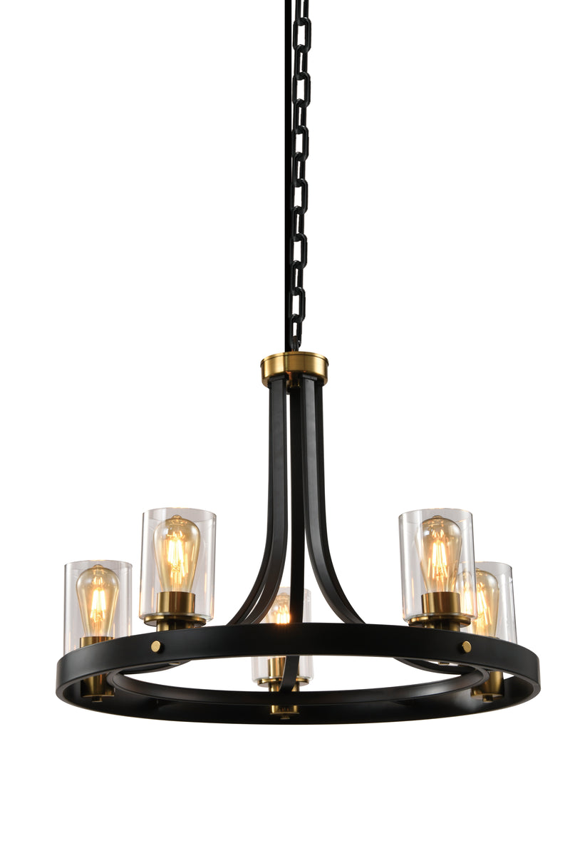 Zaza Designs 5 - Light Modern Farmhouse Chandelier With Wrought Iron Accents 