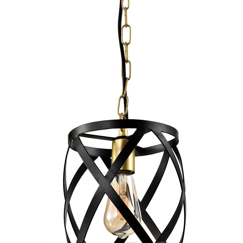 Maxax 1 - Light Shaded Drum / Cylinder Black / Gold Pendant With Wrought Iron 