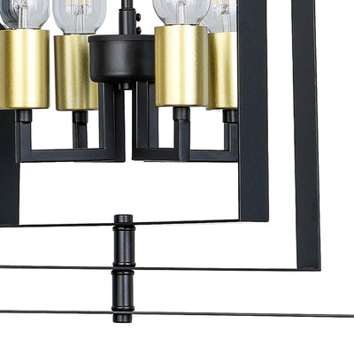 Maxax 4-Light Lantern&Candle Style Geometric Black&Gold Chandelier With Wrought Iron Accents #MX19117-4BG-P