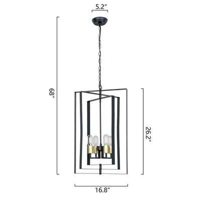 Maxax 4-Light Lantern&Candle Style Geometric Black&Gold Chandelier With Wrought Iron Accents #MX19117-4BG-P