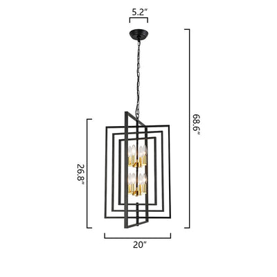 Maxax 8-Light Lantern&Candle Style Geometric Black&Gold Chandelier With Wrought Iron Accents #MX19117-8BG-P