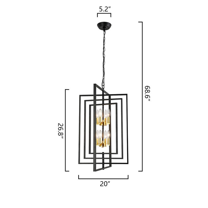 Maxax 8-Light Lantern&Candle Style Geometric Black&Gold Chandelier With Wrought Iron Accents 