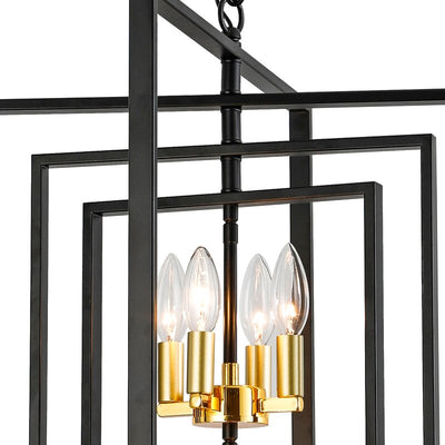 Maxax 8-Light Lantern&Candle Style Geometric Black&Gold Chandelier With Wrought Iron Accents #MX19117-8BG-P