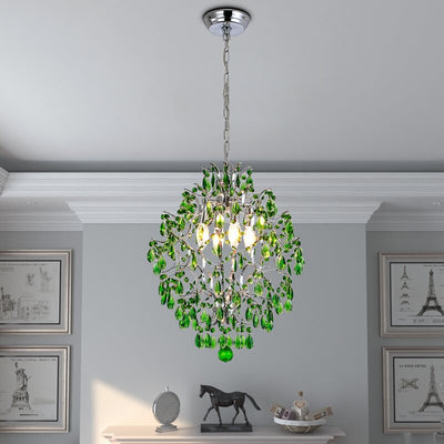 Maxax 4-Light Unique / Statement&Candle Style Chandelier With Green Crystal Accents #MX19119-4GR-P