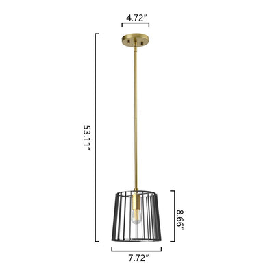 Maxax 1 - Light Shaded Drum / Cylinder Black / Gold Pendant With Wrought Iron #MX2034-P1BG