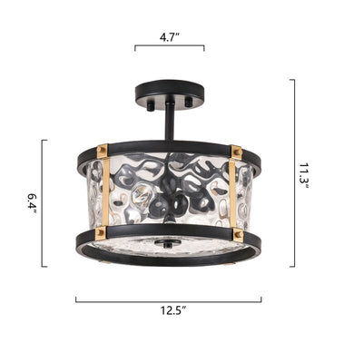 Maxax 2 - Light Ceiling Flush Mount with Glass, Black & Gold finish #MX19107-2BK-P