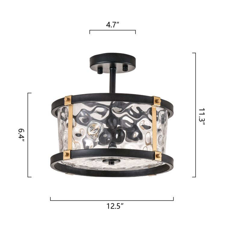 Maxax 2 - Light Ceiling Flush Mount with Glass, Black & Gold finish 