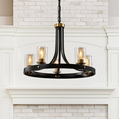 Zaza Designs 5 - Light Modern Farmhouse Chandelier With Wrought Iron Accents #MX21026-5GD