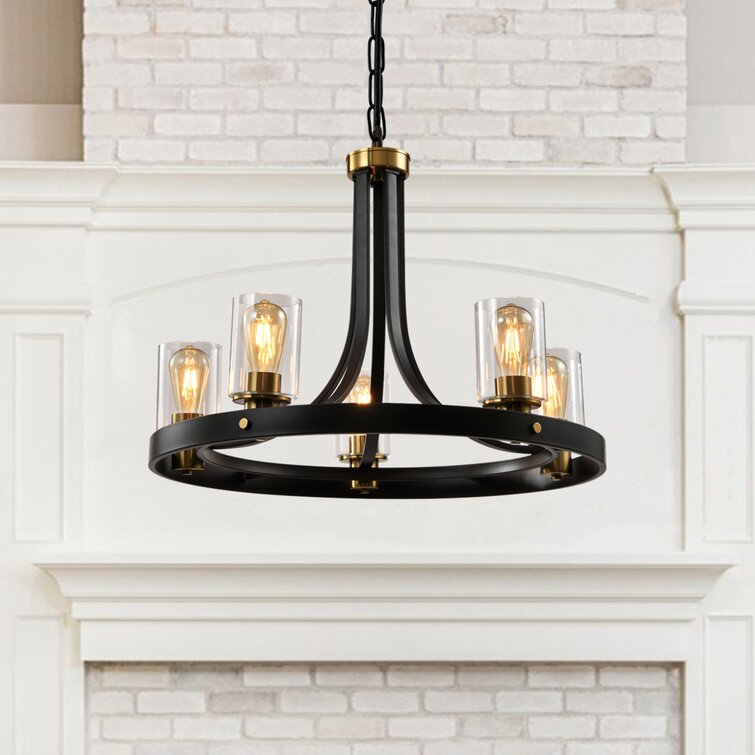 Zaza Designs 5 - Light Modern Farmhouse Chandelier With Wrought Iron Accents 