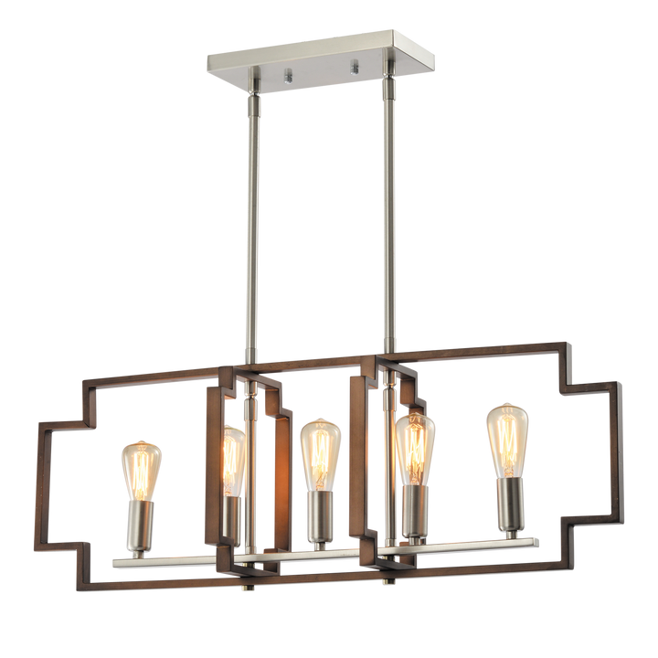 Maxax 5 - Light Kitchen Island Rectangle Chandelier with Wrought Iron Accent #MX1920-P5