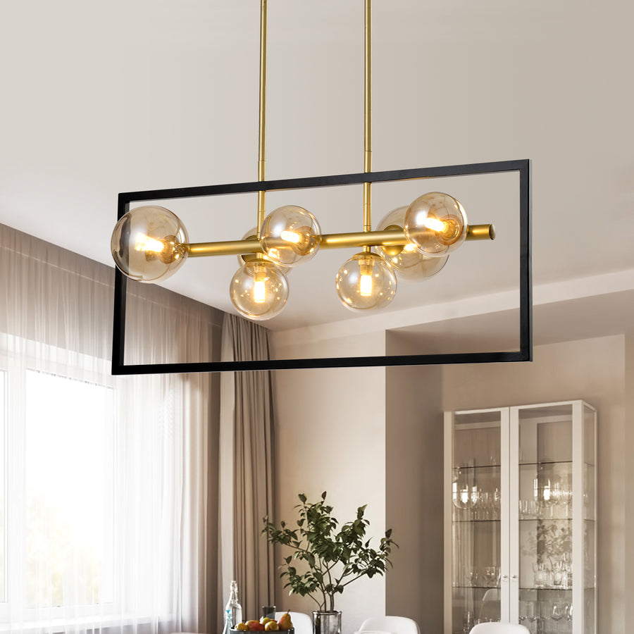 Gold glass rectangle Black Modern chandelier for kitchen dinning room