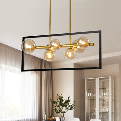 Gold glass rectangle Black Modern chandelier for kitchen dinning room