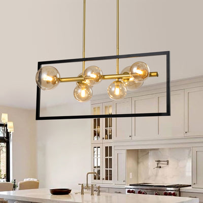 Maxax 7 - Light Kitchen Island Rectangle Chandelier with Hand Blown Glass Accent #MX2028-P7