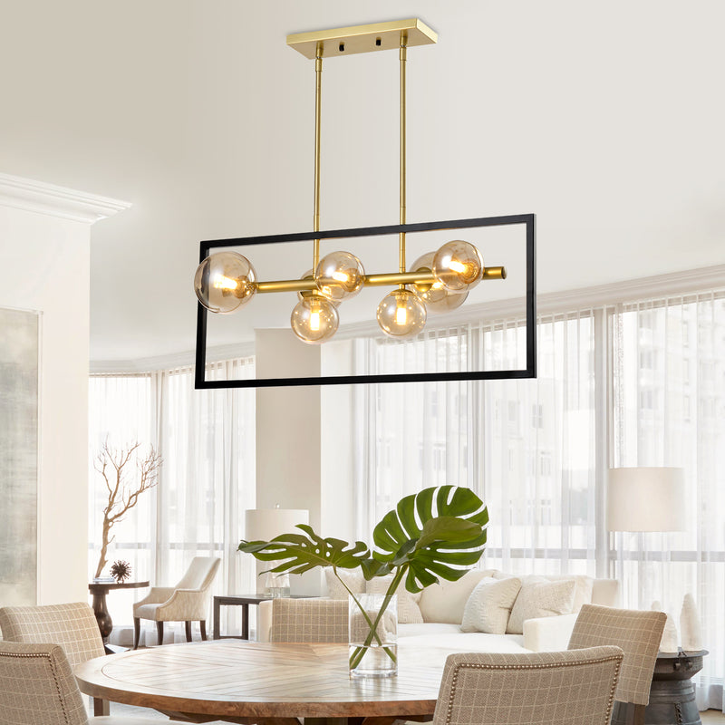 Maxax 7 - Light Kitchen Island Rectangle Chandelier with Hand Blown Glass Accent 