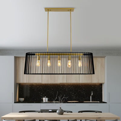 Maxax 5 - Light Kitchen Island Rectangle Chandelier with Wrought Iron Accent #MX2034-P5