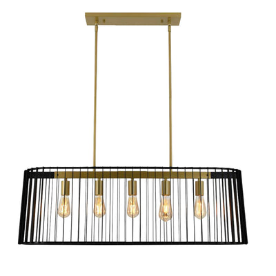 Maxax 5 - Light Kitchen Island Rectangle Chandelier with Wrought Iron Accent #MX2034-P5