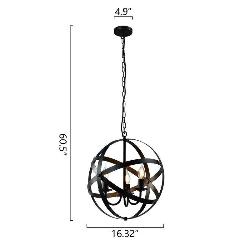 MAXAX 3 - Light Single&Lantern Globe Black Pendant With Wrought Iron Accents