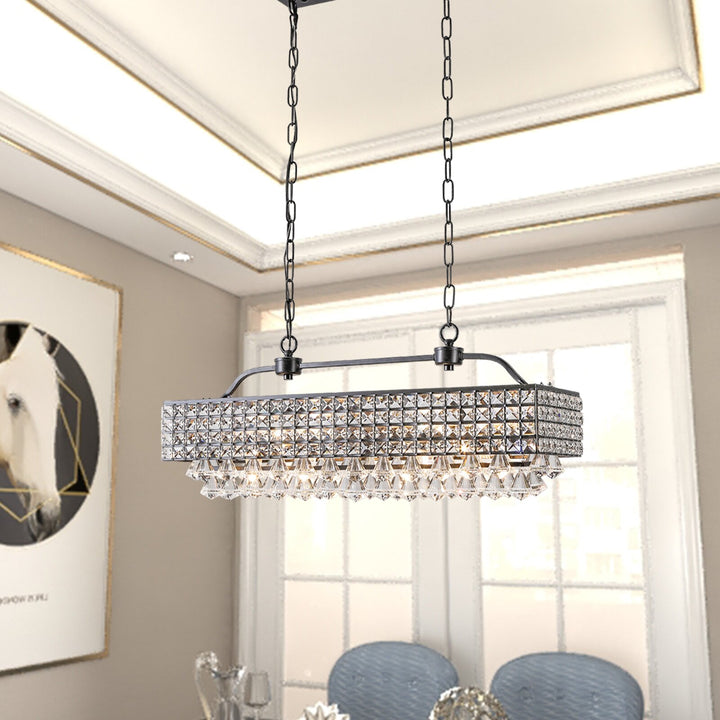 Maxax 5 - Light Kitchen Island Square Chandelier With Crystal #MX19113-5BK-P