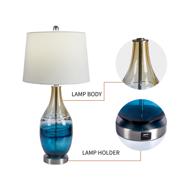 Maxax 27.37in Blue Table Lamp Set with USB 