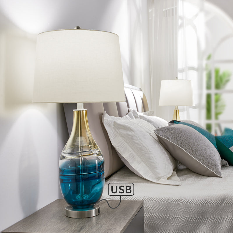 Maxax 27.37in Blue Table Lamp Set with USB 