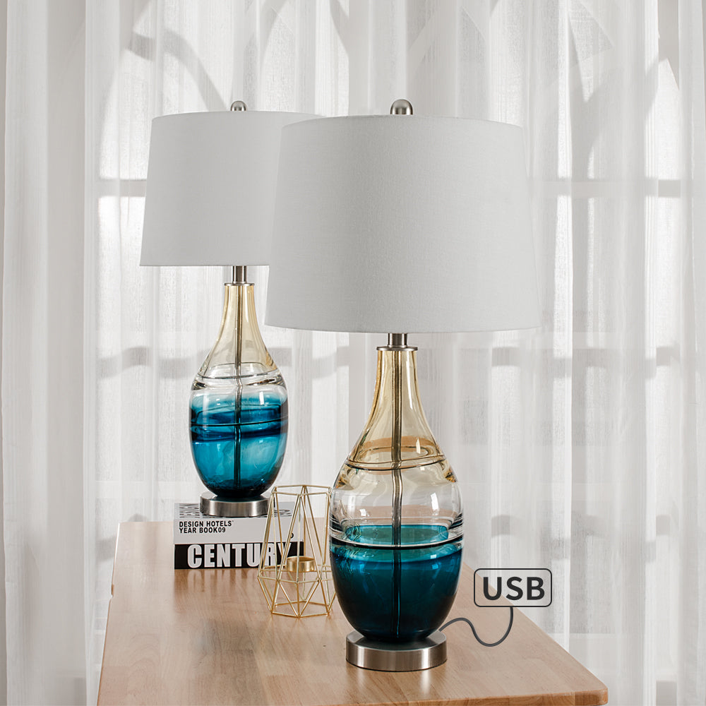 Tomi 27.37in Blue Table Lamp Set