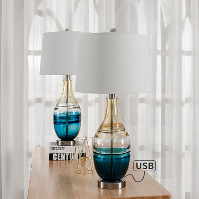 Maxax 27.37in Blue Table Lamp Set with USB #T14-GB