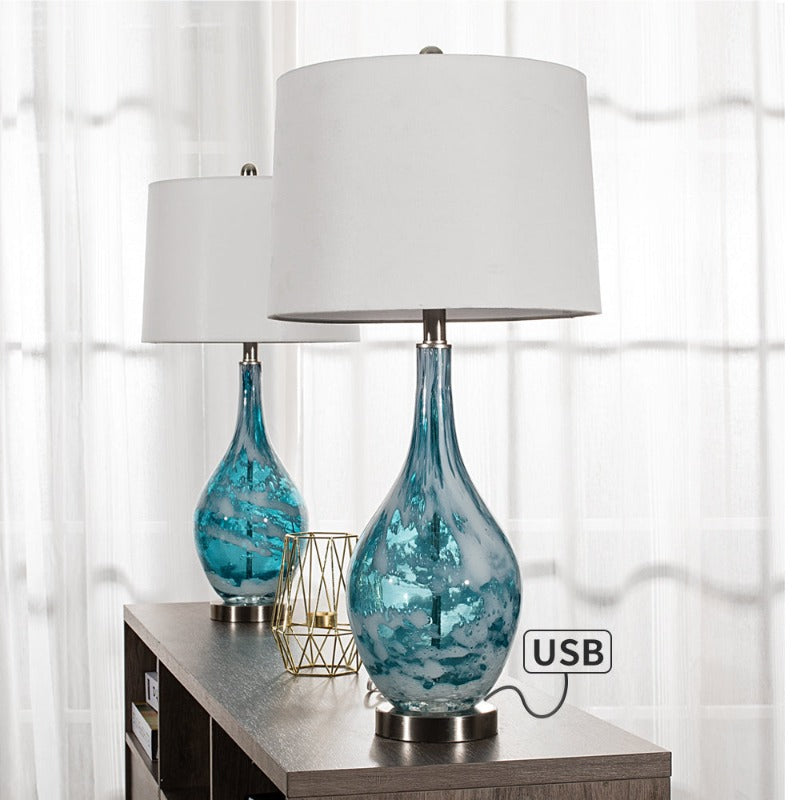 Bedside Blue table lamp set of 2 