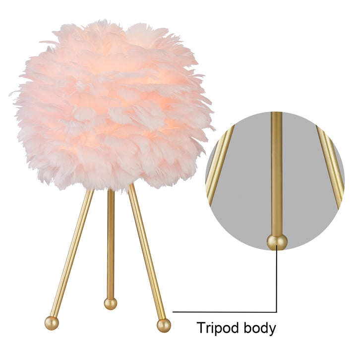 Maxax 19in Gold Tripod Pink Feather Lamp Set (Set of 2) #T21