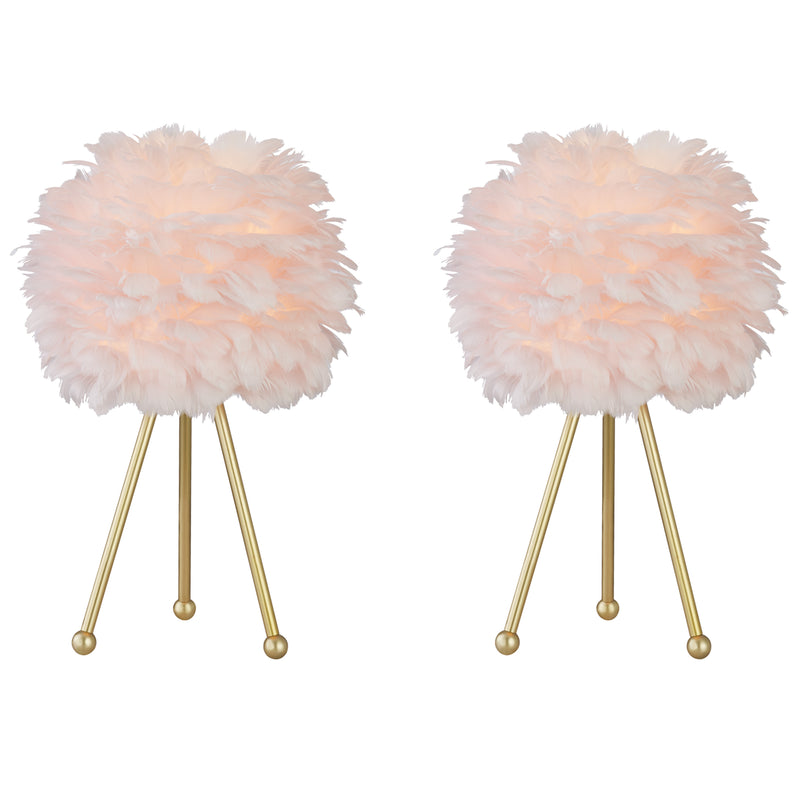 Maxax 19in Gold Tripod Pink Feather Lamp Set (Set of 2) 