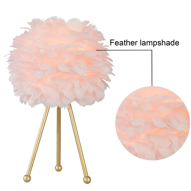Maxax 19in Gold Tripod Pink Feather Lamp Set (Set of 2) 